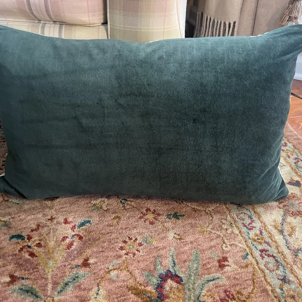 POTTERY BARN Holly Berry Embroidered Lumbar Pillow Complete Set, 16x26